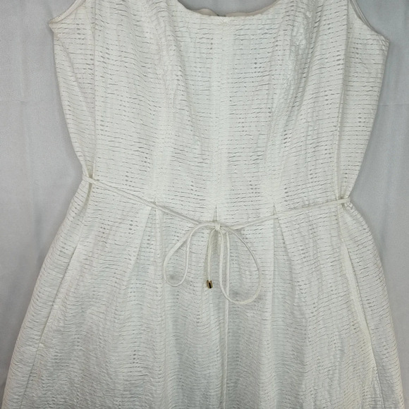 Pappagallo Women Natural White Seersucker Summer Dress Sz 10 Pockets - Picture 3 of 14